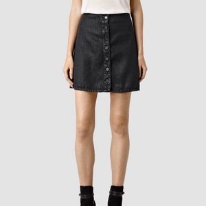 All Saints waxed denim mini skirt